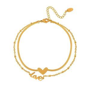 18K Gold Plated Stainless Steel "Hearts" Double Strand Anklet Women's Jewelry